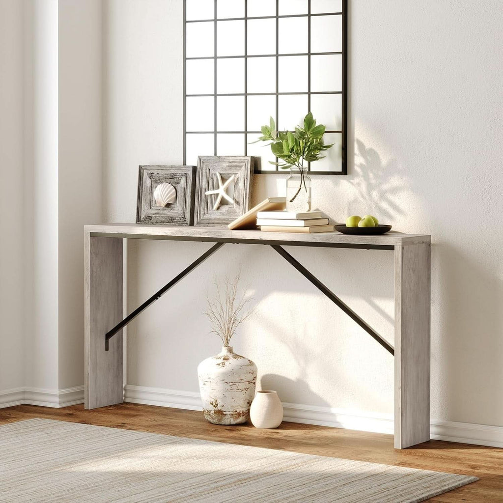 62.2 Inch Greige Industrial Console Table For Entryway