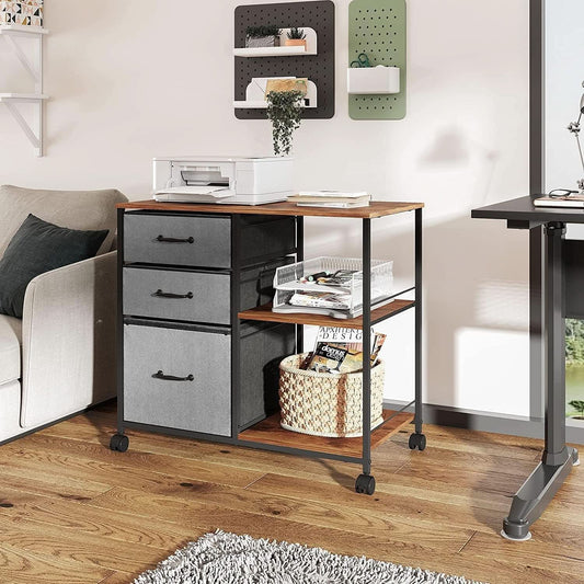 3 Drawer Mobile File Cabinet Rolling Printer Stand With Open Storage Shelf Rustic Brown Fits A4 Or Letter Size