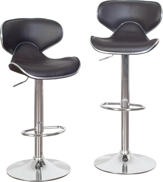 Two Brown Airlift Swivel Barstools With Chrome Base Adjustable Height 360 Degree Rotation