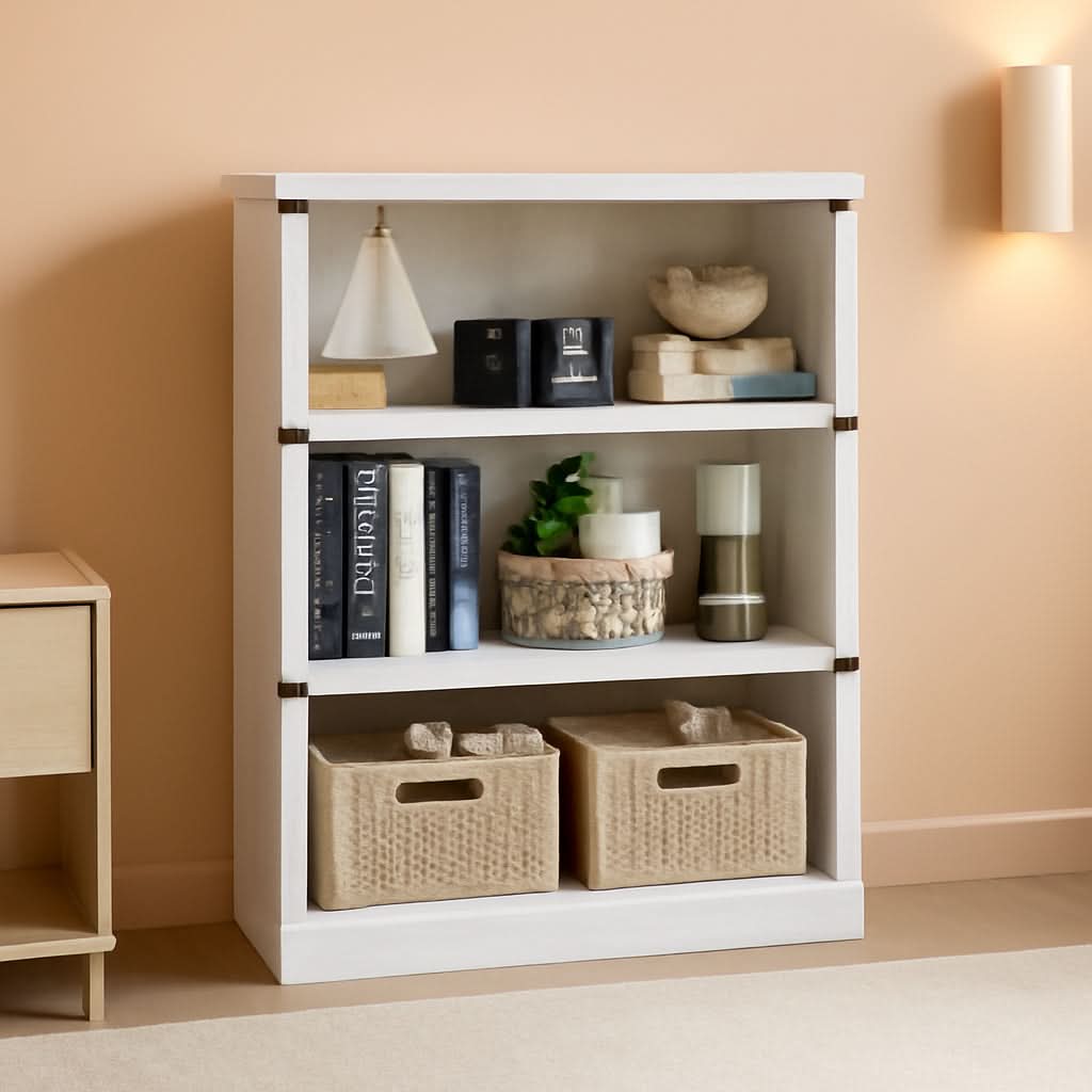 3 Tier Farmhouse Wood Bookcase With Storage White 40 Inch High 31.5 Inch Wide For Living Room And Home Office