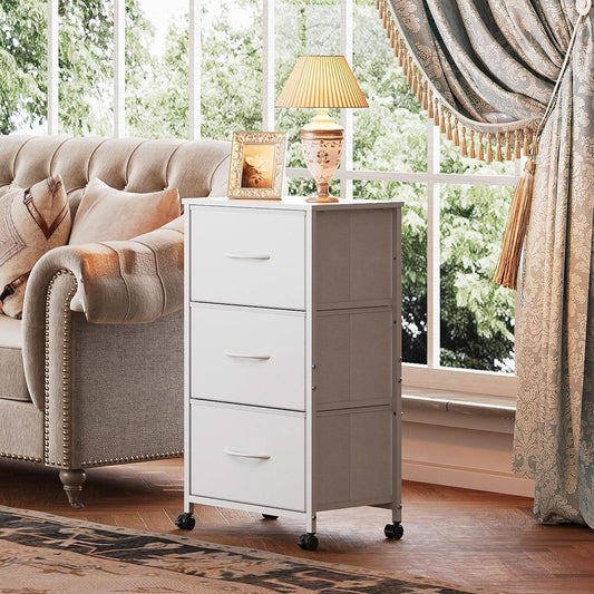 White Dresser With 3 Drawers And Wheels Wood Top Storage