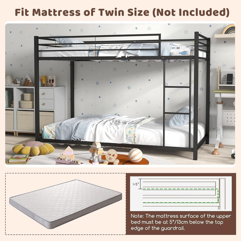 Metal Bunk Bed Twin Over Twin With Safety Guard Rails