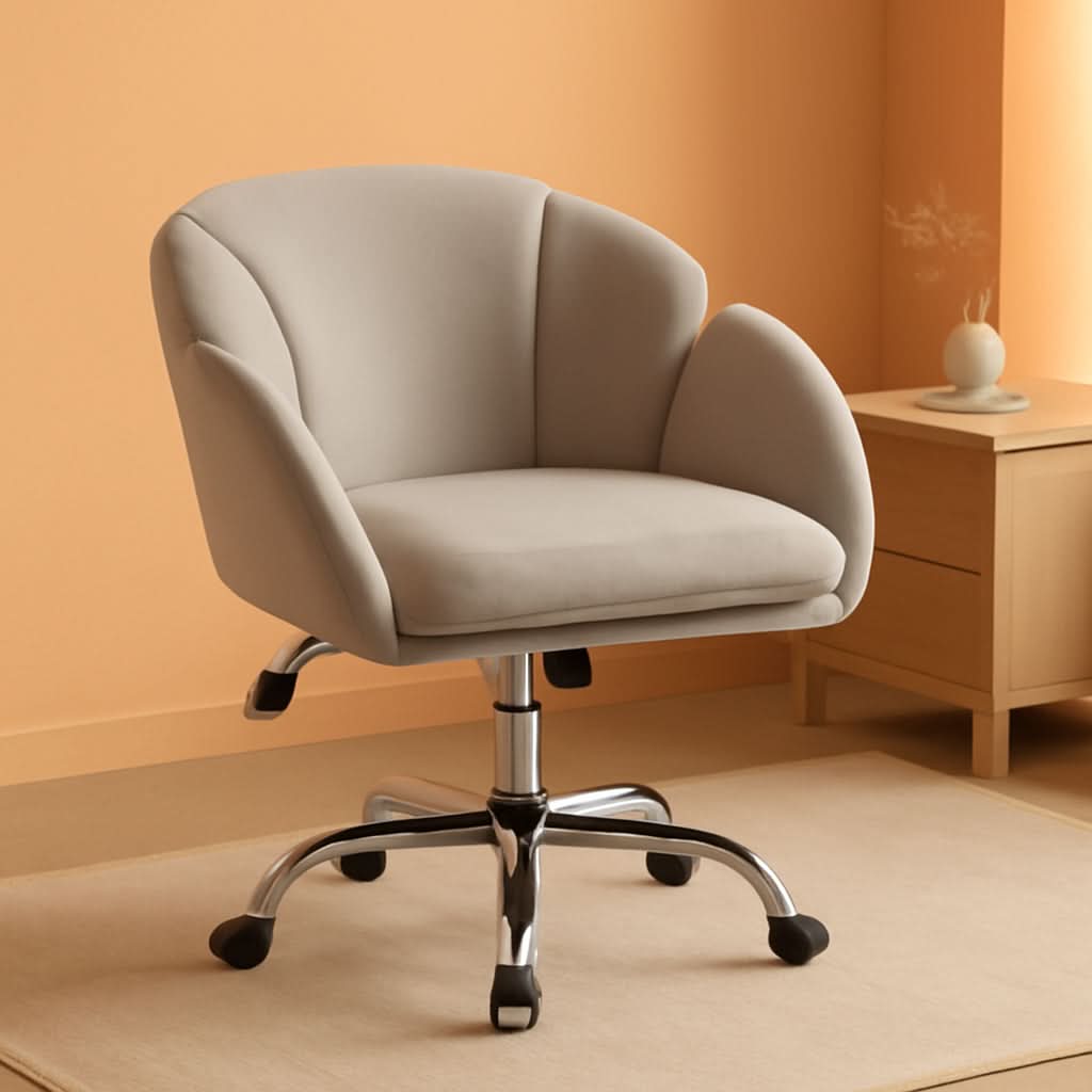 Velvet Desk Chair Armrests Light Gray Modern Office Chair