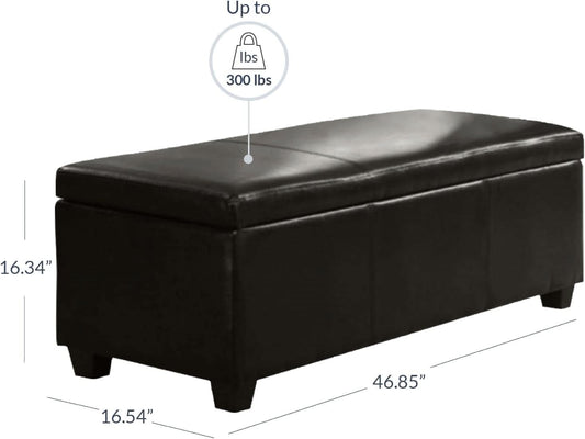 47 Inch DarkBrown Leatherette Storage Ottoman Bench