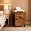 Rustic Brown Rolling File Cabinet With 3 Drawers For Office