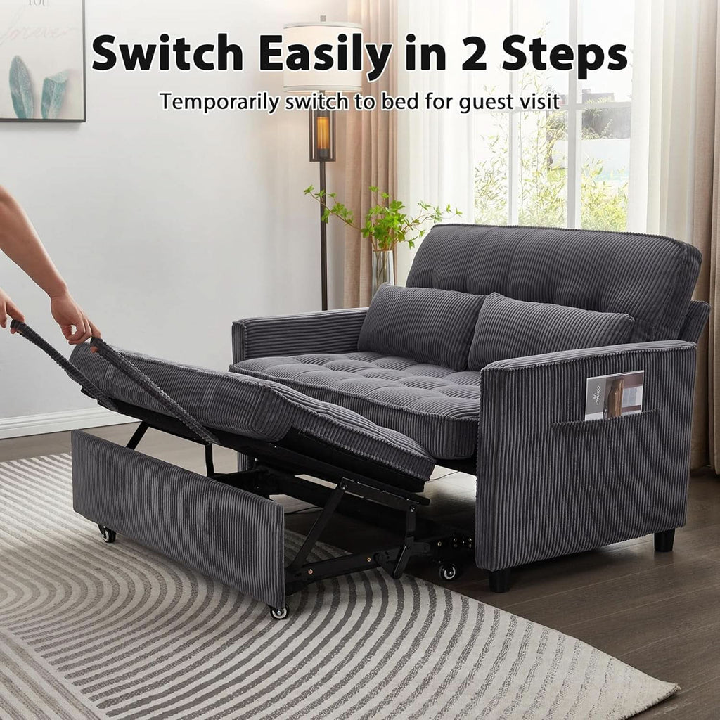 55Inch Convertible Sleeper Sofa With USBPort Corduroy