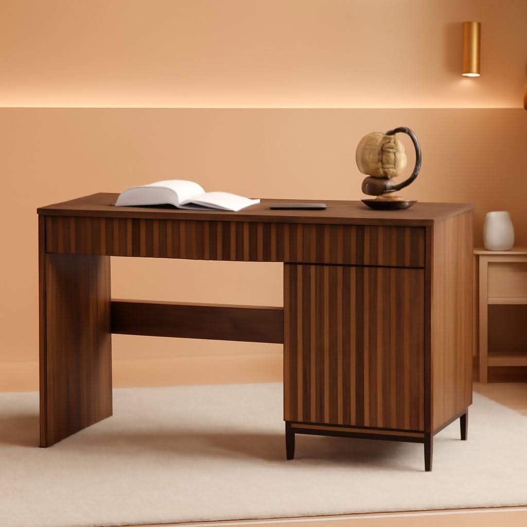 Brown 47 Inch Fluted Executive Desk Charging Station