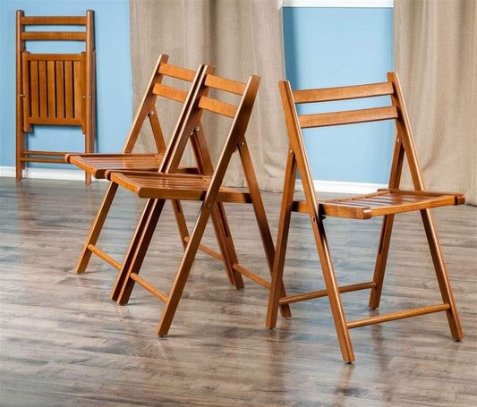 Teak Folding Chair Set 4 Piece Compact Foldable Indoor Outdoor