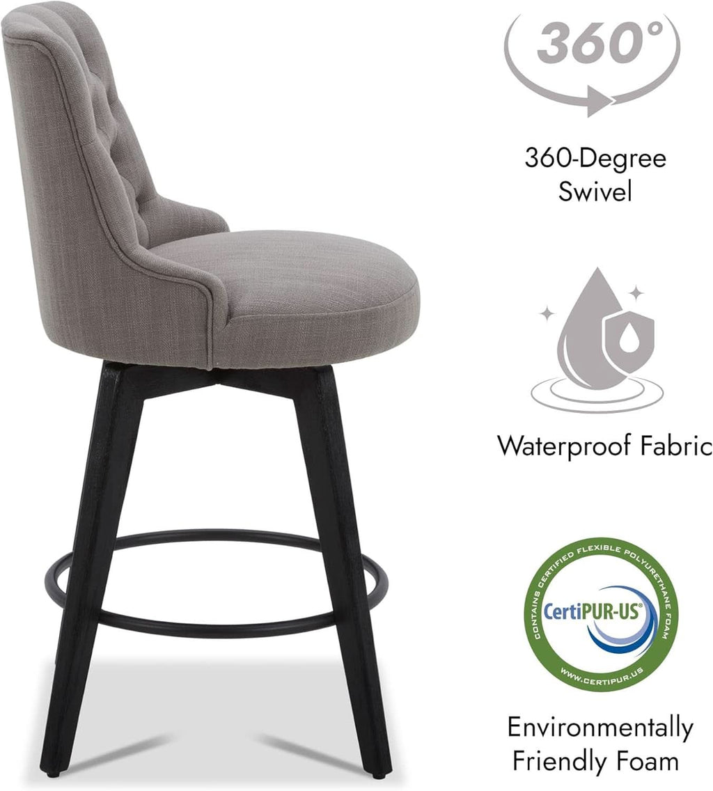 Flint Grey Upholstered Swivel Bar Stool 26 Inch Set Of 2