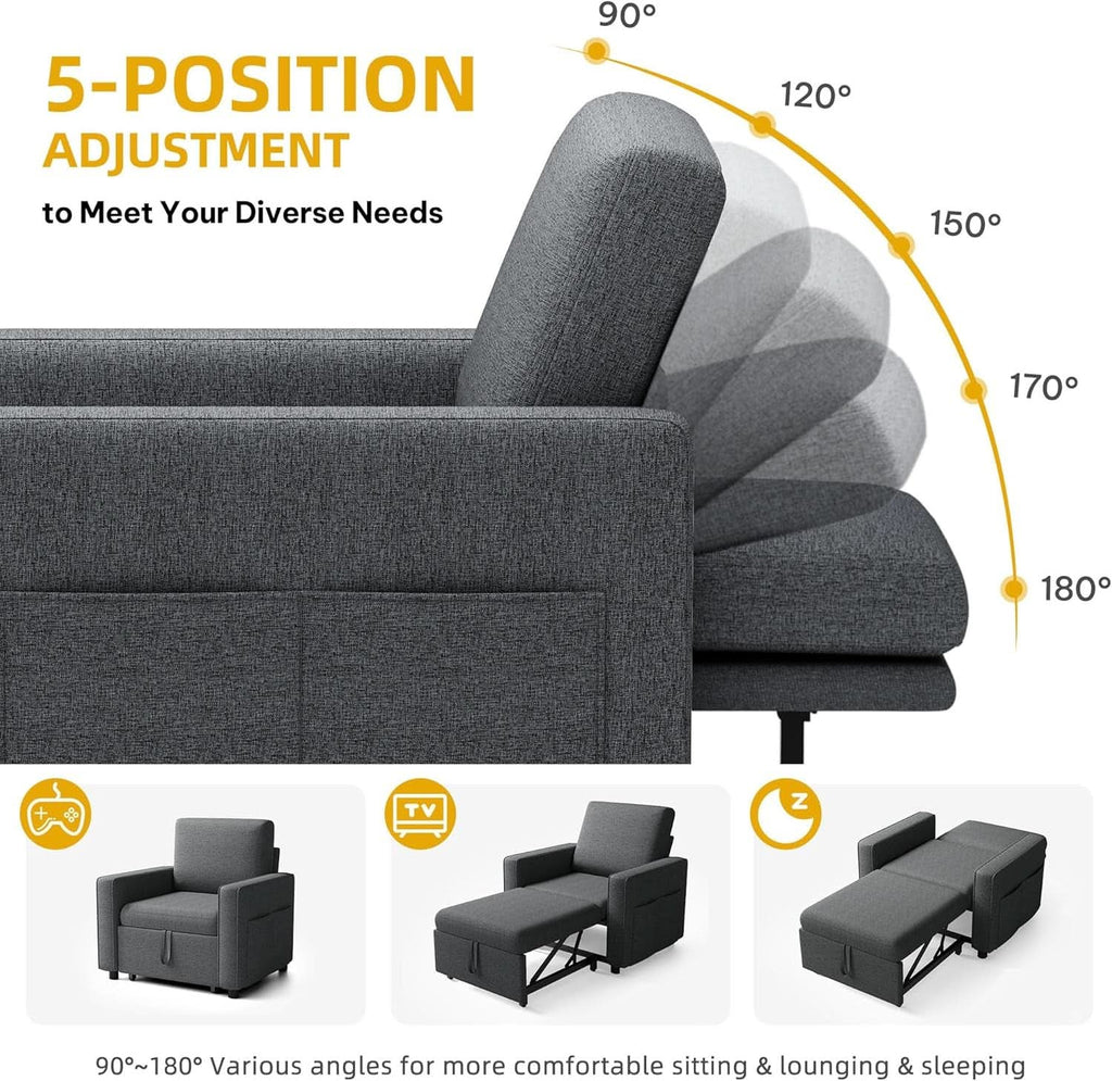 SlateGray Convertible Sleeper Sofa Bed With Armrests
