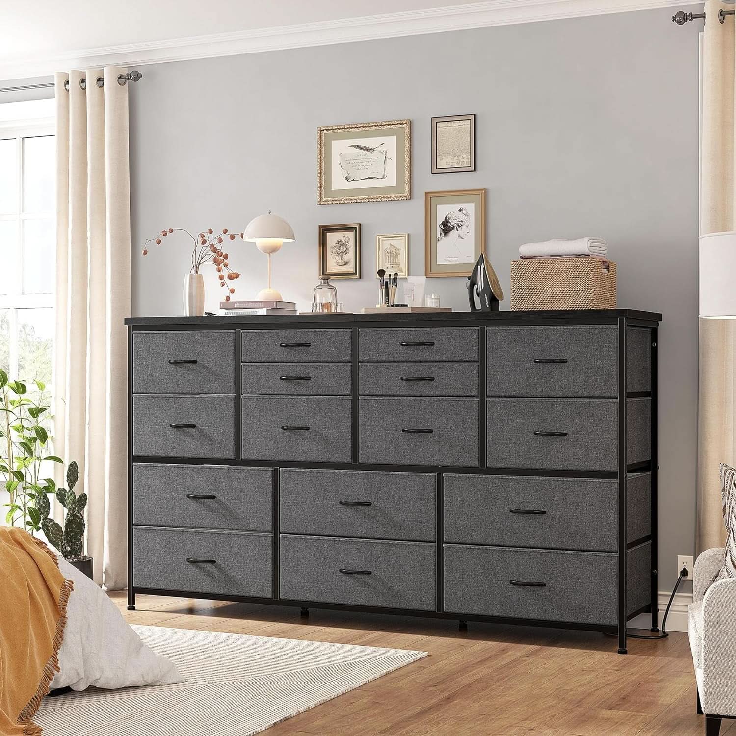 60 Inch TV Stand Dresser With Charging Station 16 Drawers