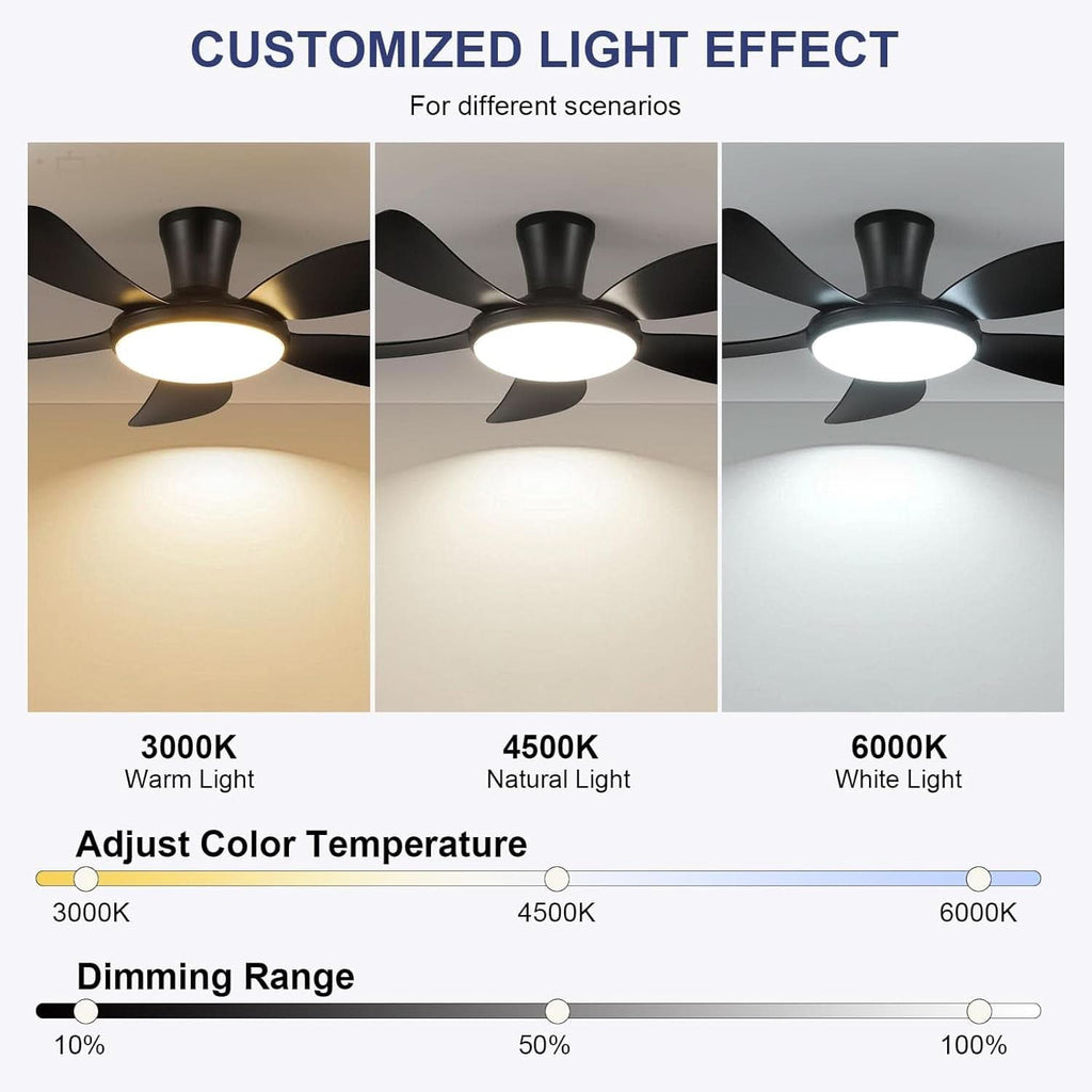 48 Inch Black Ceiling Fan With DC Motor Remote LED