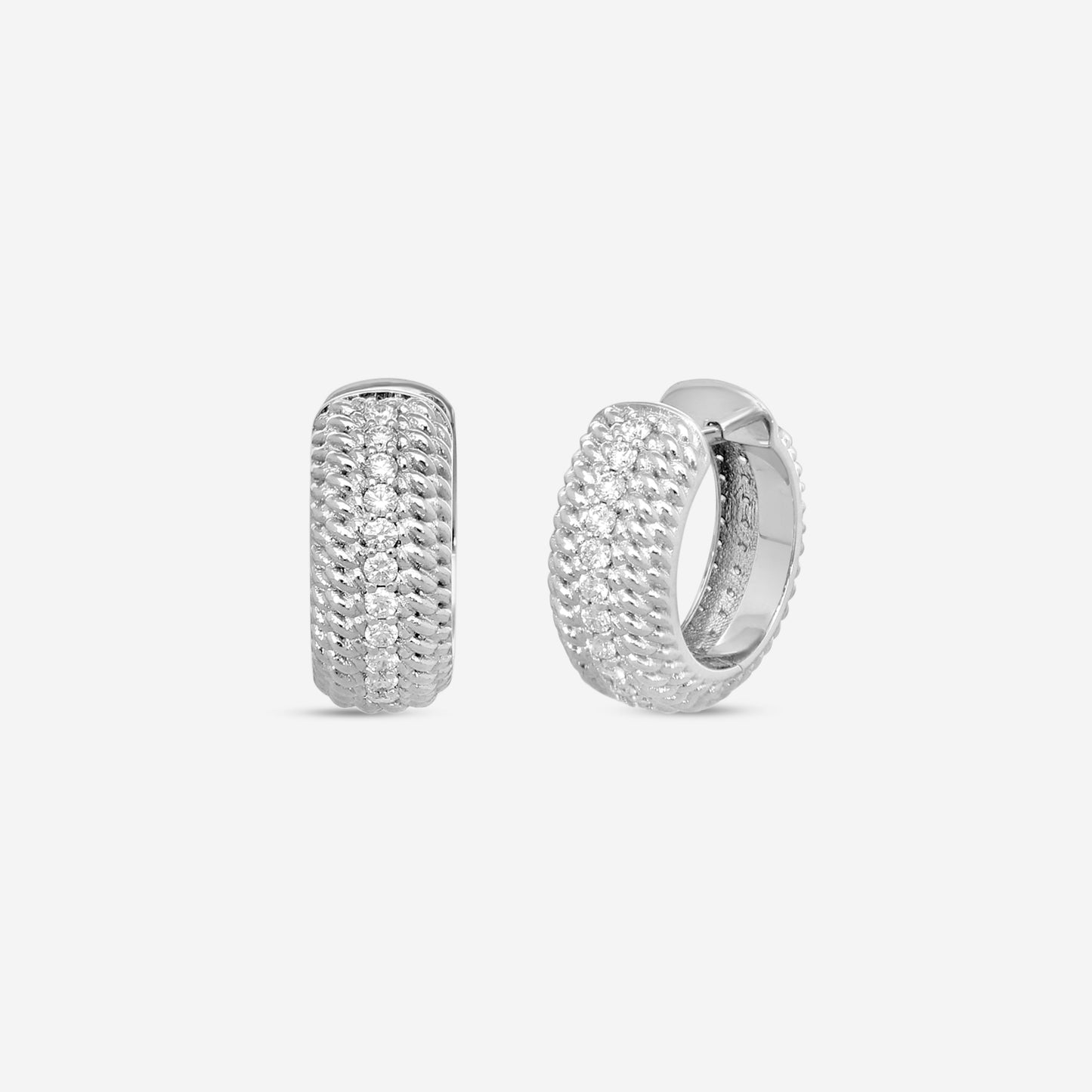 Roberto Coin Opera 18K White Gold Diamond Hoop Earrings 7772779AWERX
