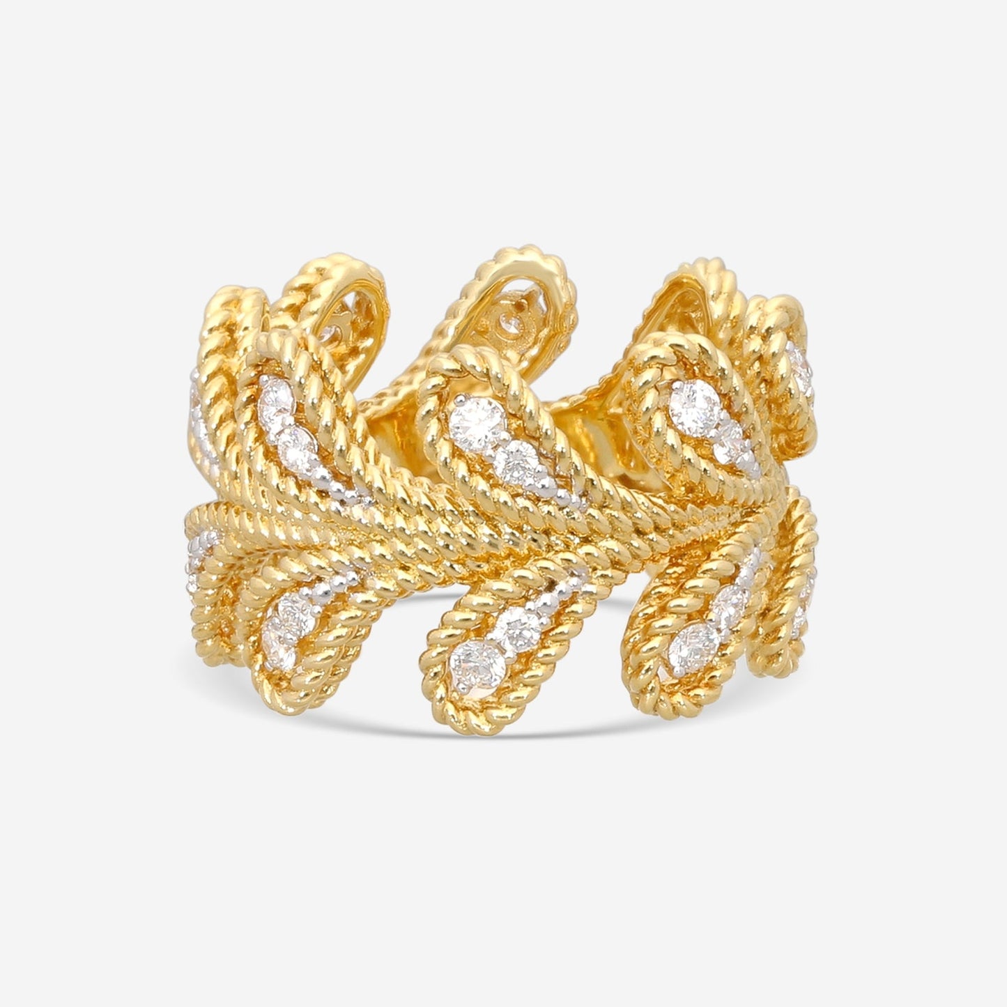 Roberto Coin Byzantine Barocco 18K Yellow & White Gold Diamond Ring Sz. 6.5 7772809AJ65X