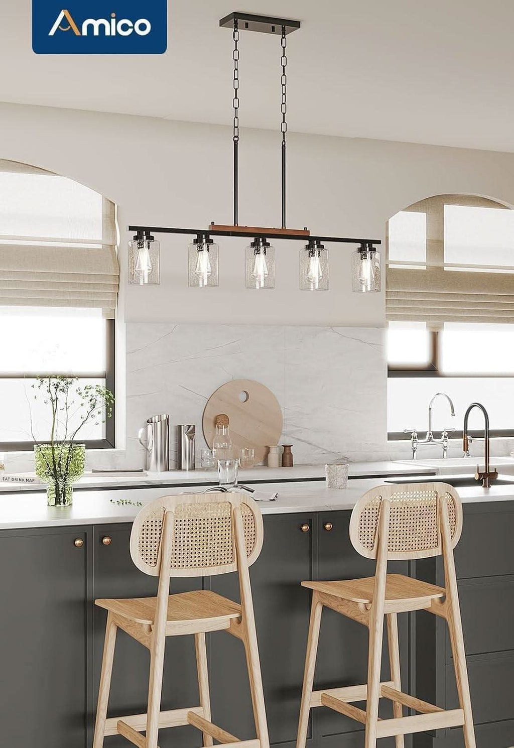 Five Lights Farmhouse Dining Room Chandelier Black Metal
