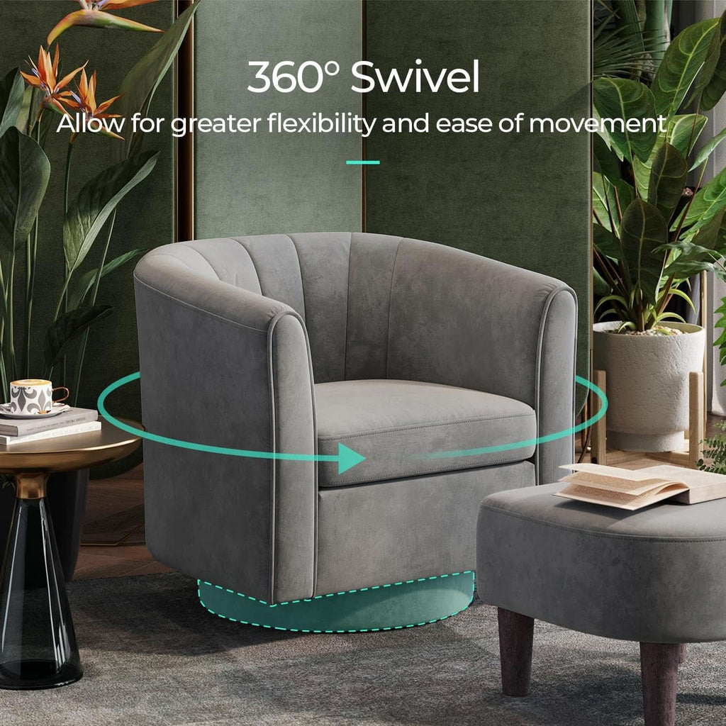Grey Velvet 360 Swivel Armchair For Small Spaces Modern