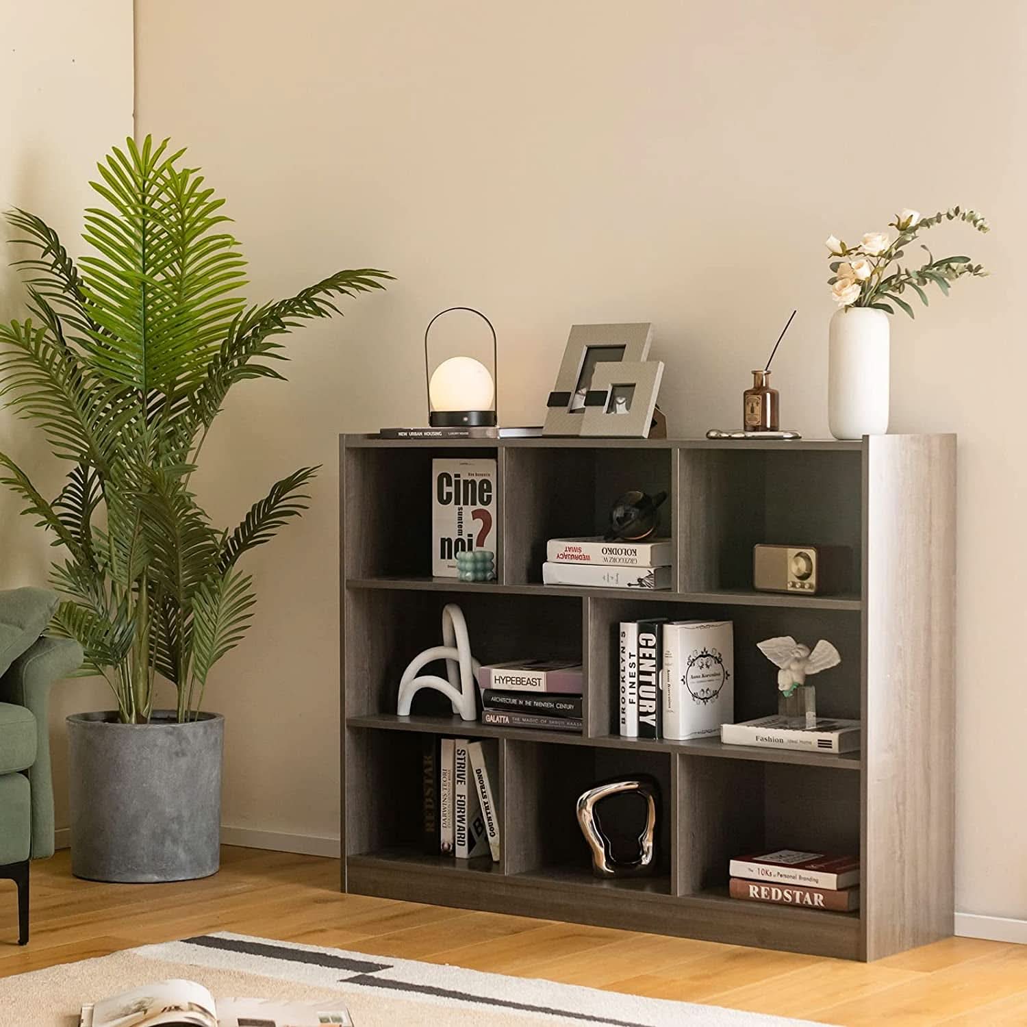 Grey 8 Cube Modular Bookcase For Living Rooms With Display