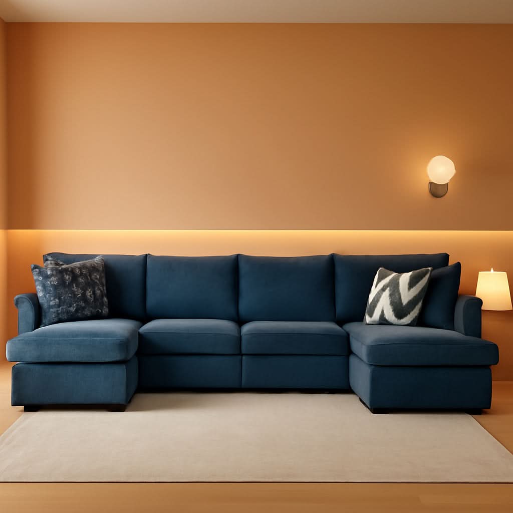 127 Inch Modular Sectional Sofa Blue Chenille U Shaped