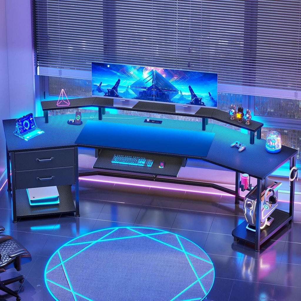 79 Inch Gaming Desk With LED Lights And Storage