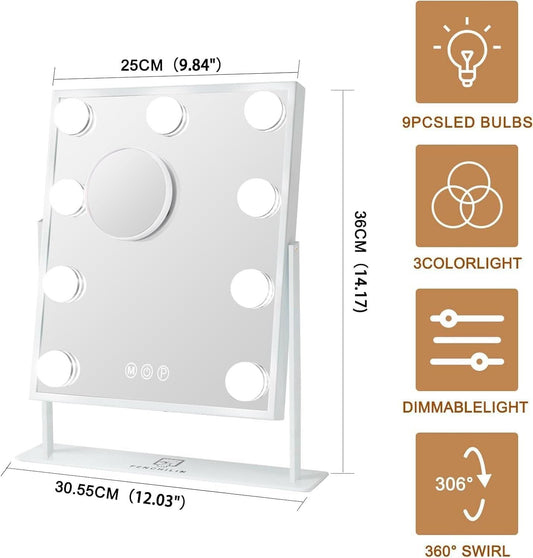 White Vanity Mirror With Light 10X Magnification LED