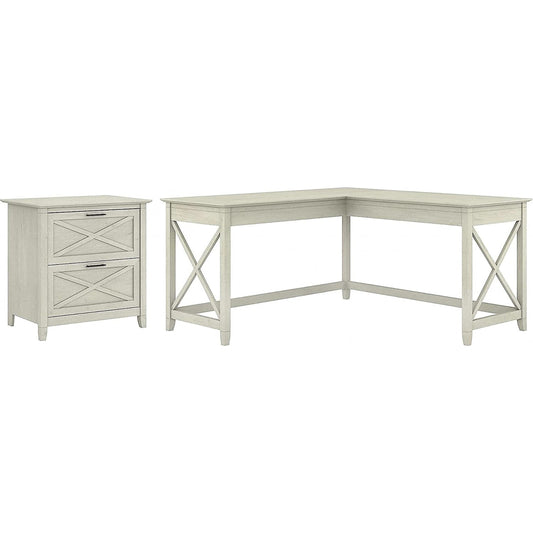 60W L Shaped Desk With Mobile File Cabinet For Home Office