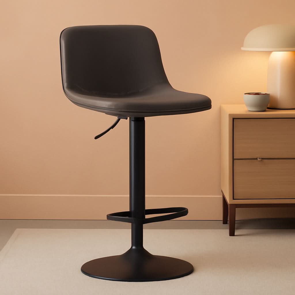 Adjustable Bar Stools Set of 2 PU Leather Back Support
