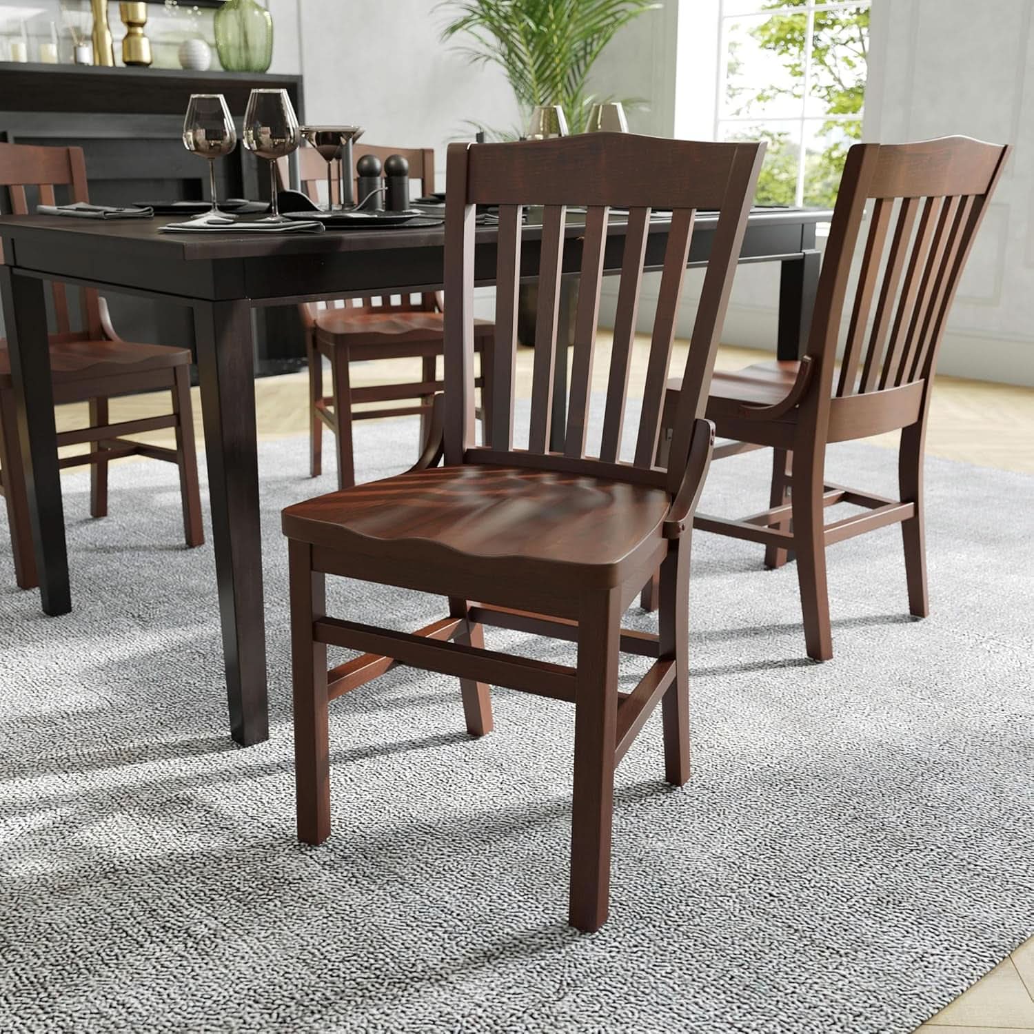 Mahogany Wood Dining Chair Walnut Finish Traditional Style