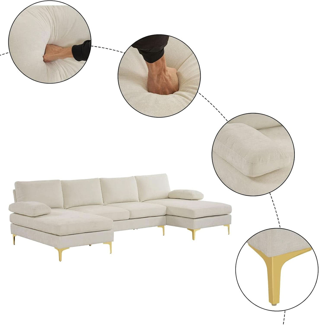 Convertible Sectional Sofa 110 Inch U Shape Creamy White