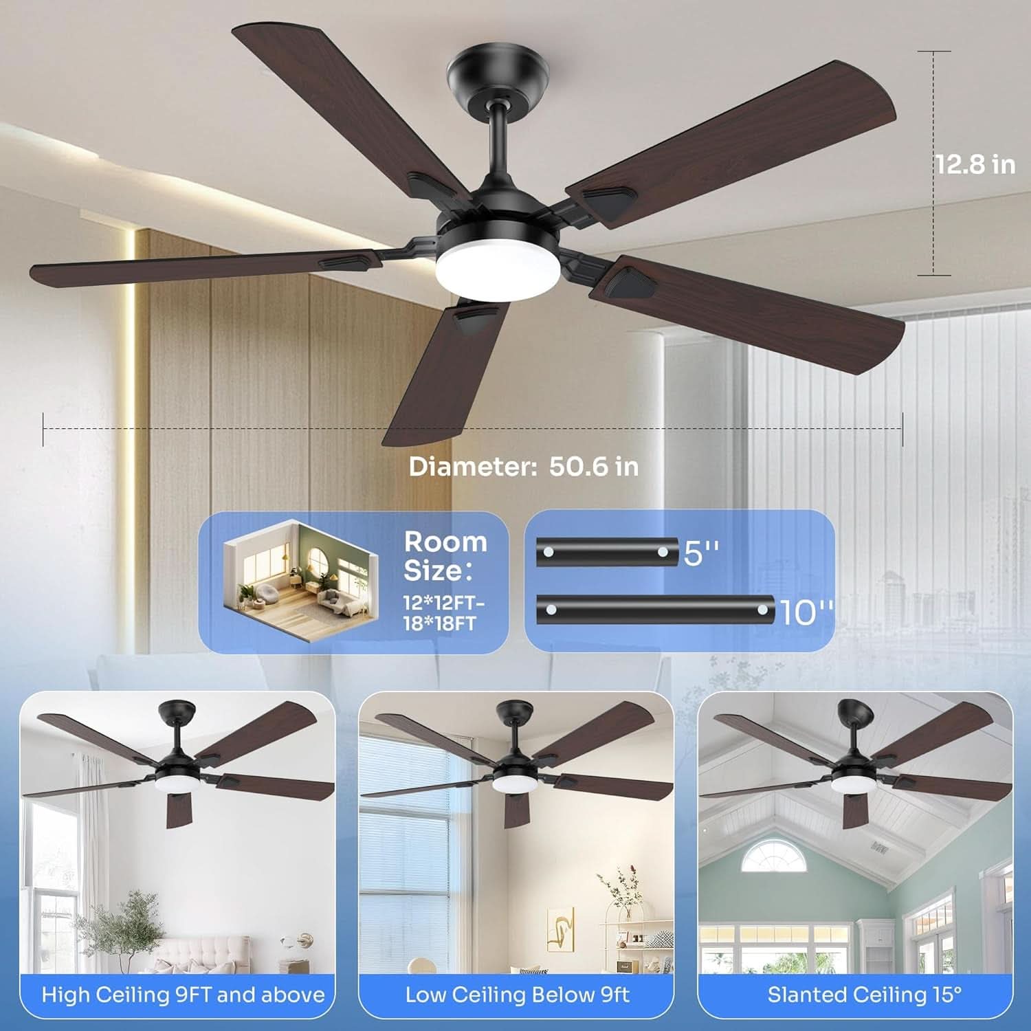 52 Inch Ceiling Fan Lights Remote Control Indoor Outdoor