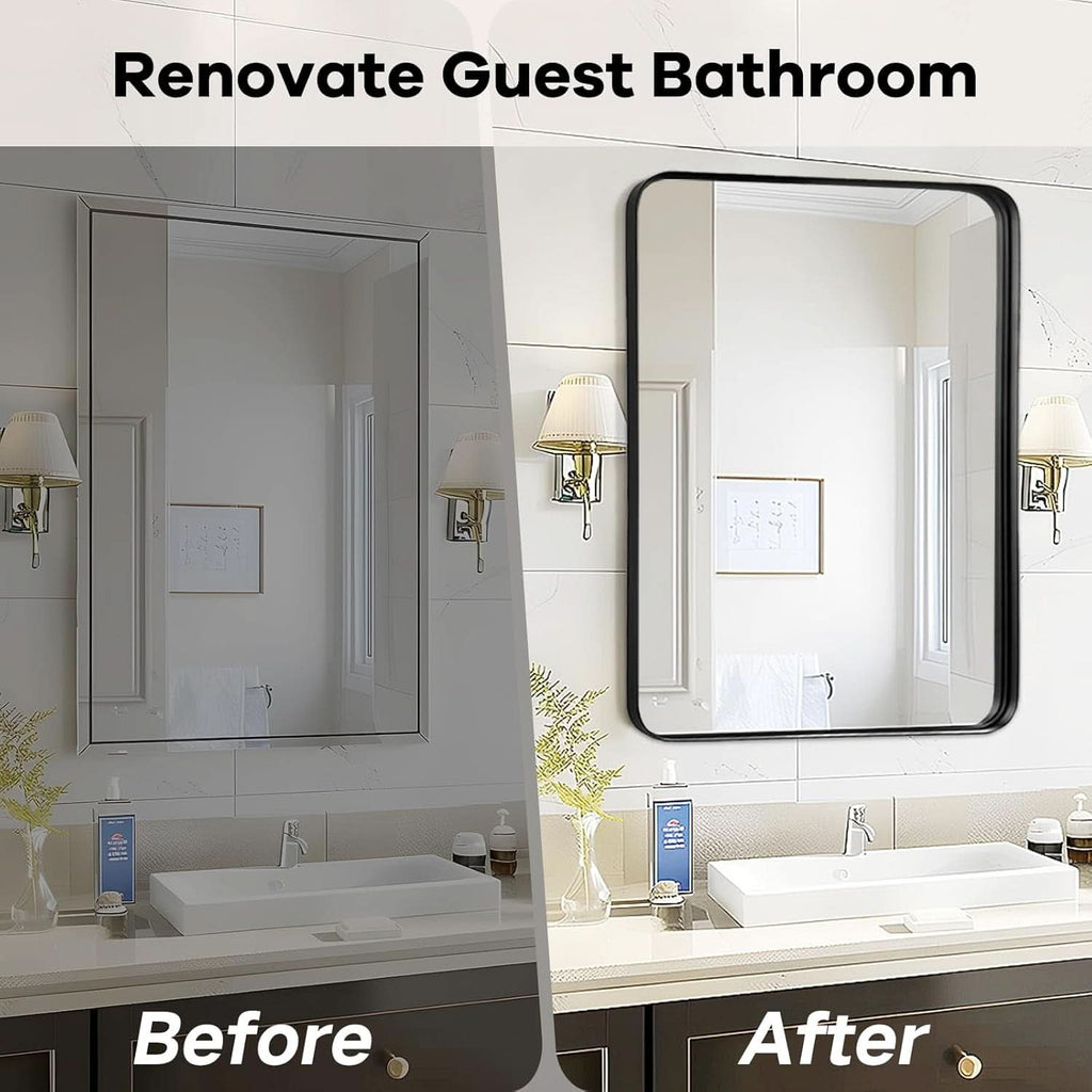 Black 40x30 Inch Metal Framed Rectangular Bathroom Mirror
