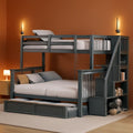 Twin Over Full Bunk Bed With Trundle Storage Shelves Grey