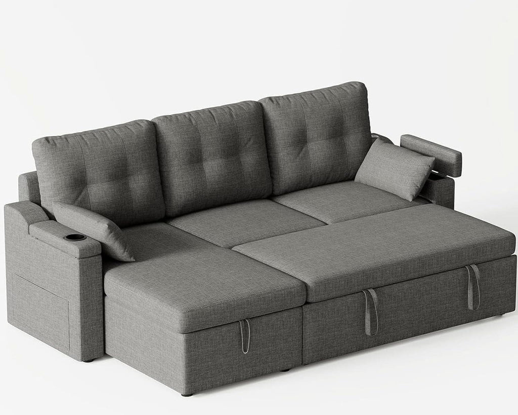 Charcoal LShaped Convertible Sleeper Sofa USB Ports