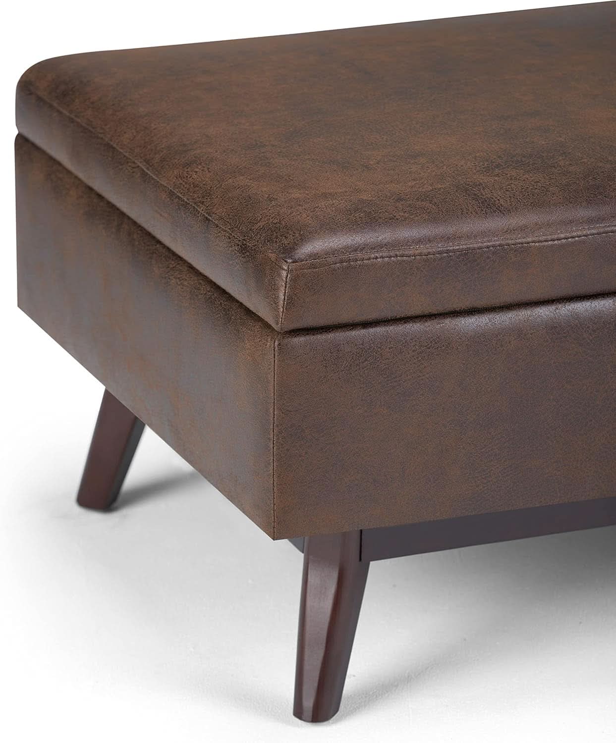 Mid Century Distressed Chestnut Lift Top Coffee Table Ottoman