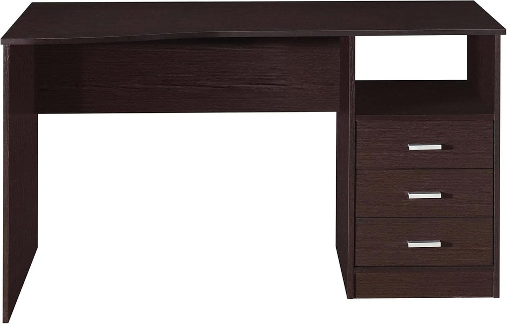 Wenge Computer Desk With 3 Drawers And Side Storage Shelf