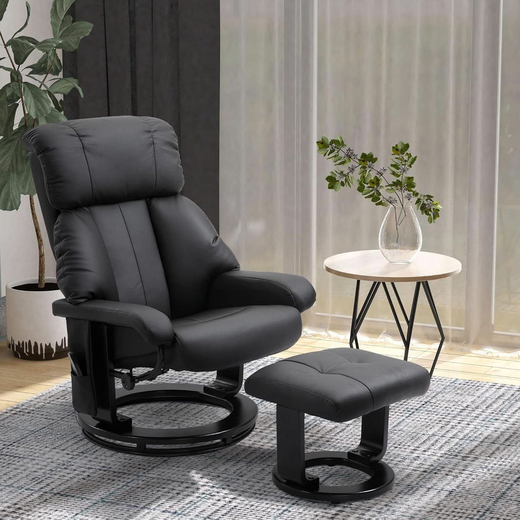Massage Recliner Chair With Ottoman 360 Degree Swivel Black PU Leather