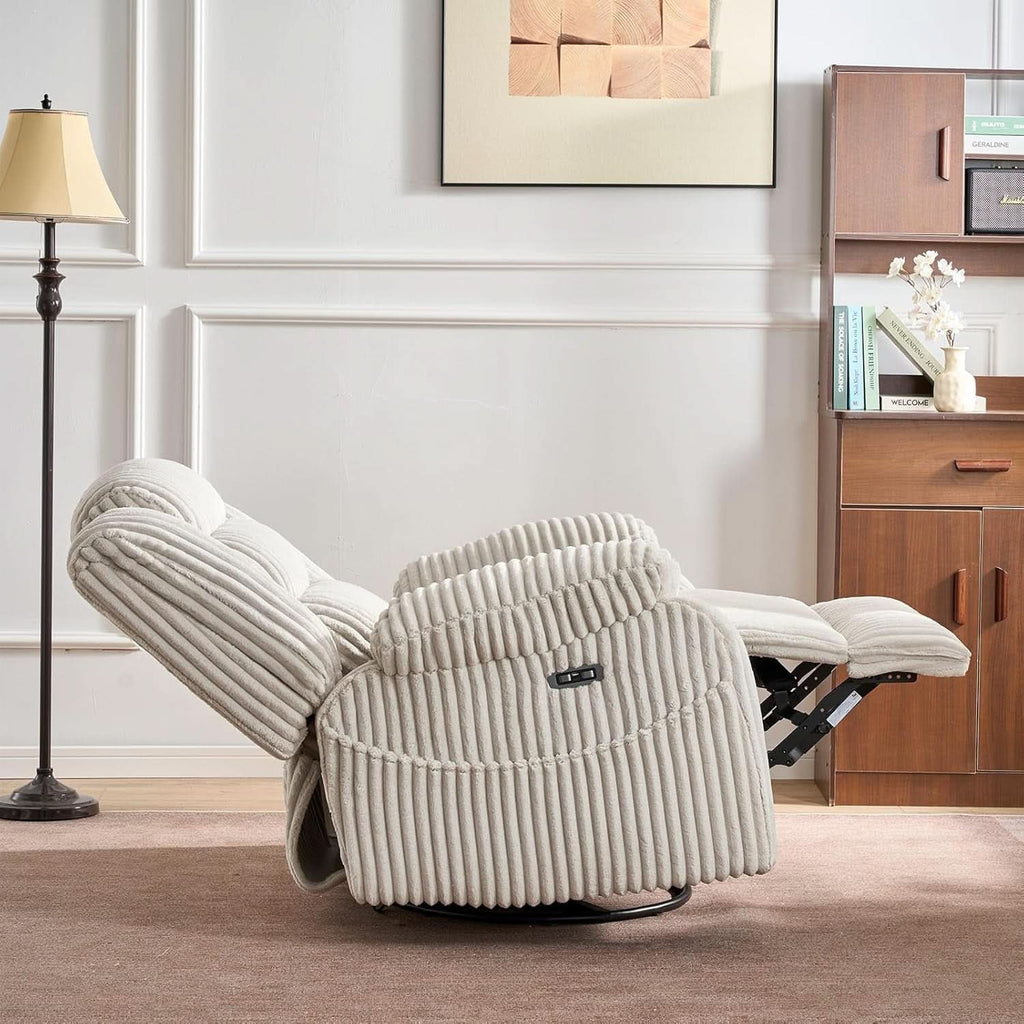 Power Swivel Rocker Recliner Chair With Massage And USB Charging White