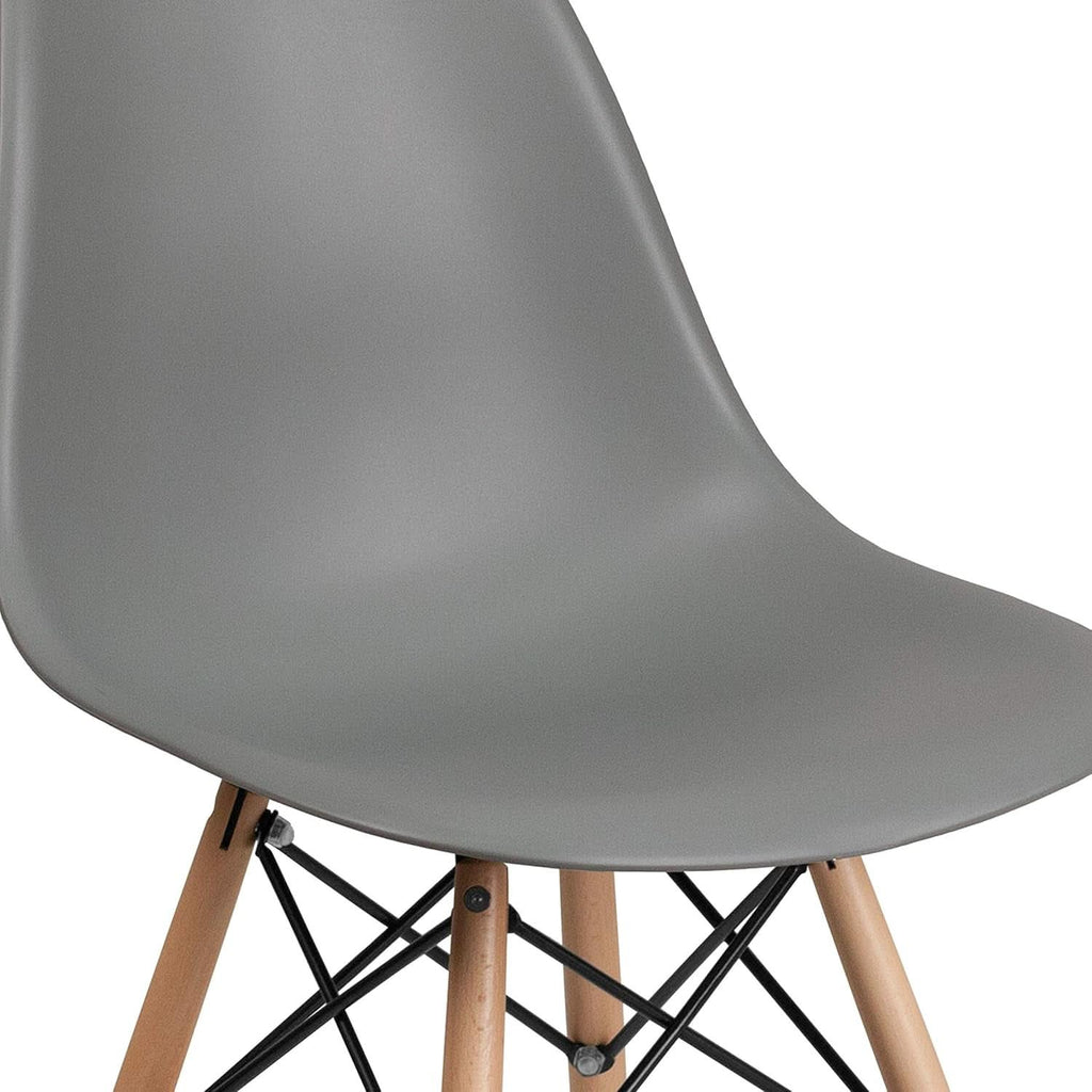 Moss Gray Plastic Chair With Wooden Legs For Dining Room