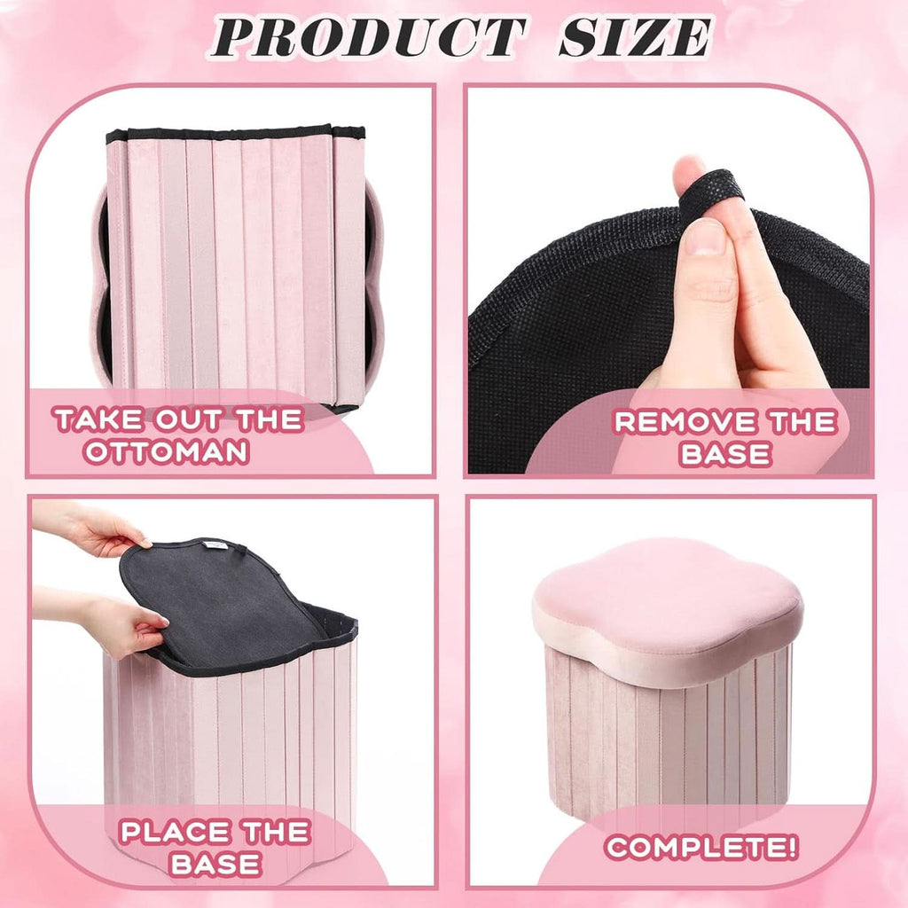 Flower Shaped Velvet Foldable Storage Ottoman Pink