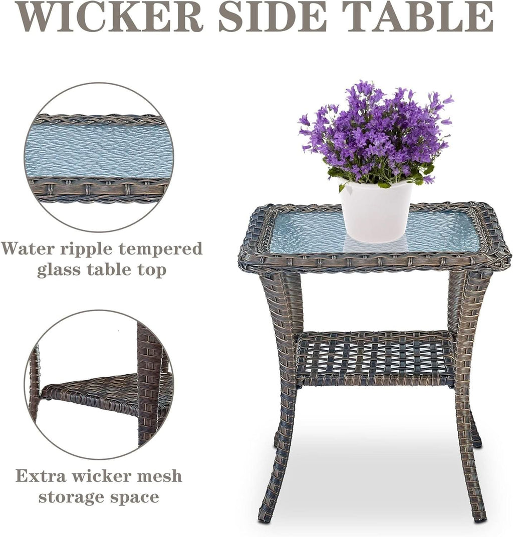 Brown Wicker Swivel Patio Set 2 Chairs Glass Table