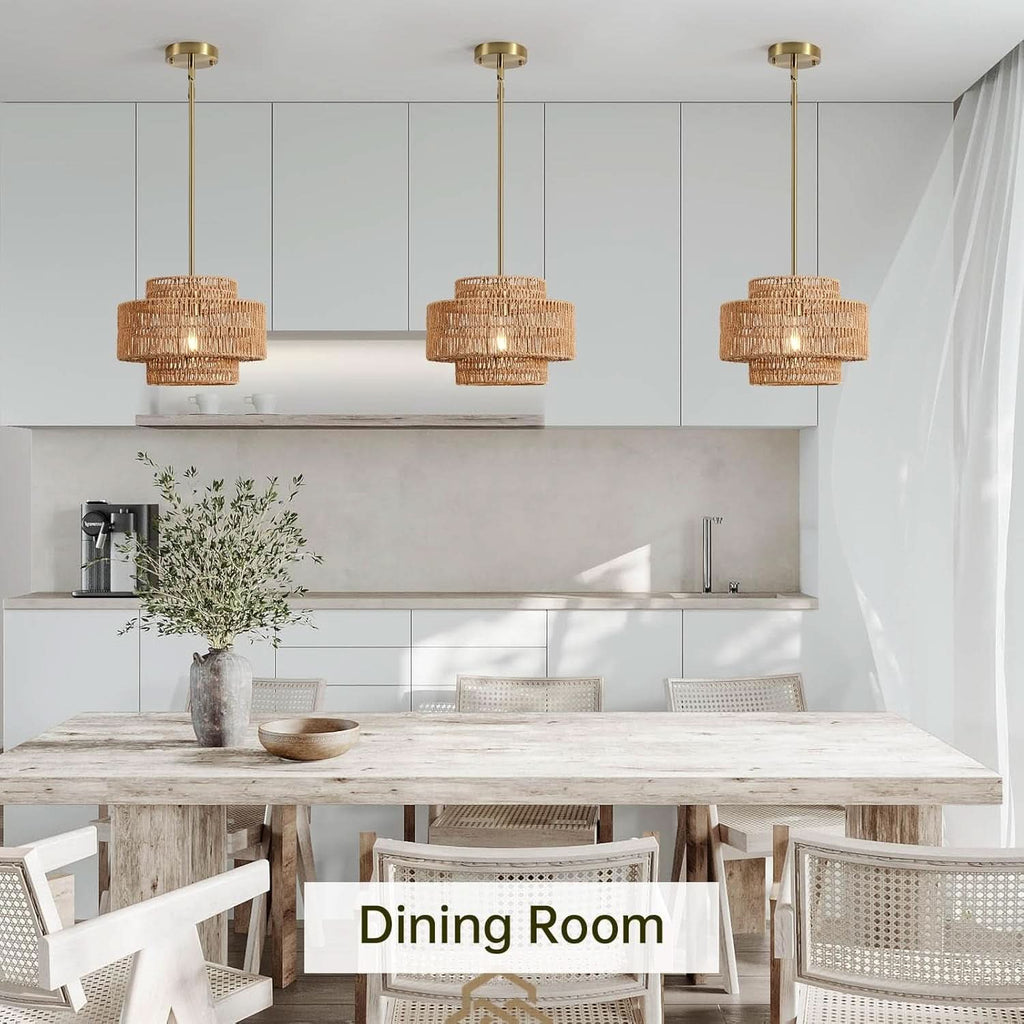 Boho Rattan Chandelier Handwoven Pendant Light Natural