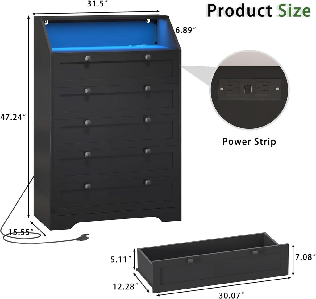 Tall Black Dresser With Customizable RGB Illumination