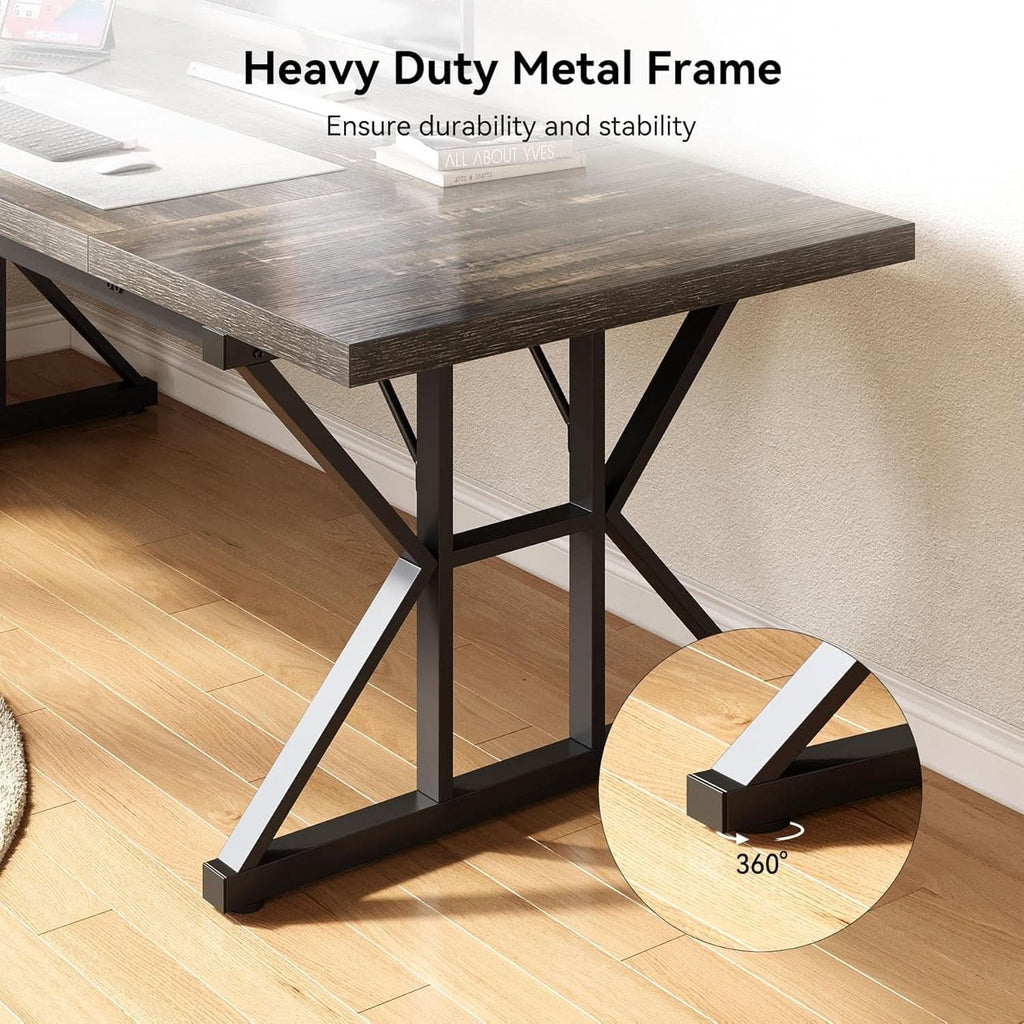 70.8 Inch Large Executive Desk Black Oak Wood Office Desk