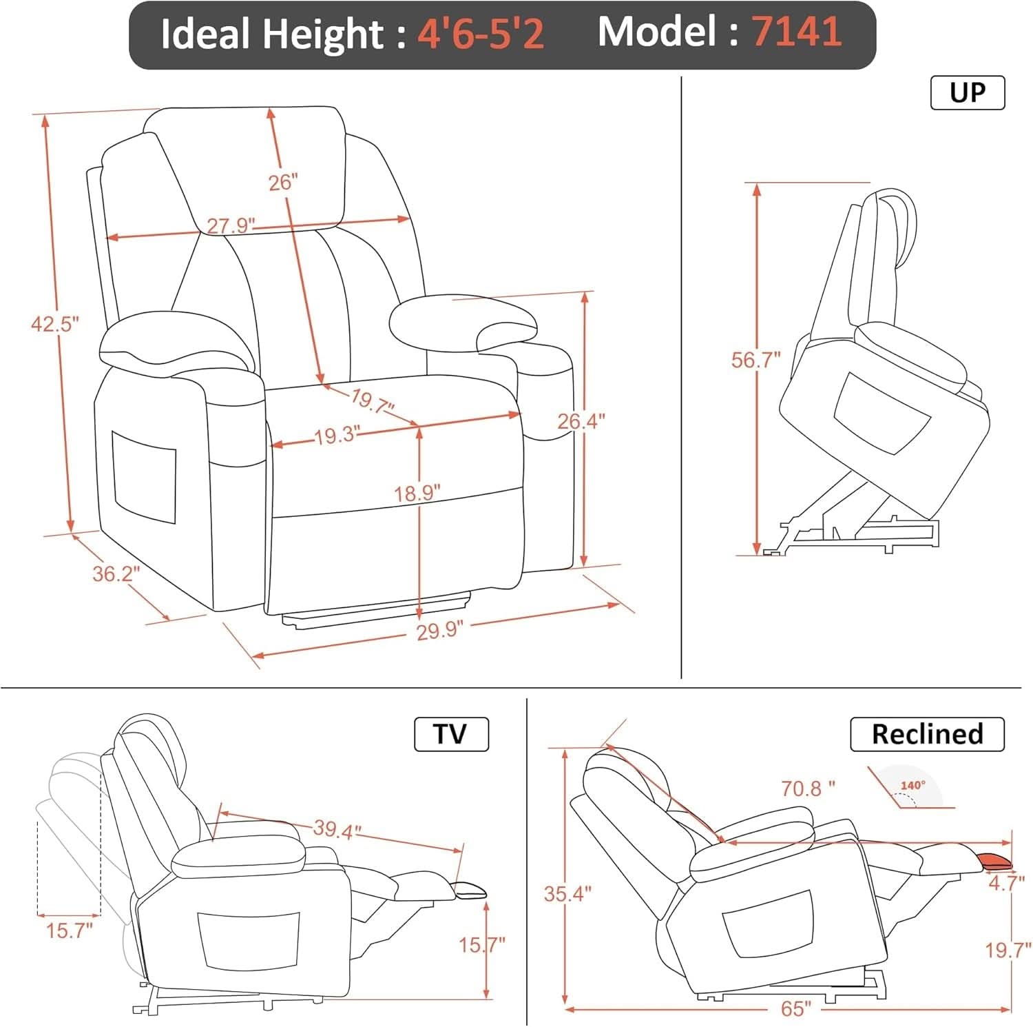 Petite Power Lift Recliner With Massage And USB Ports