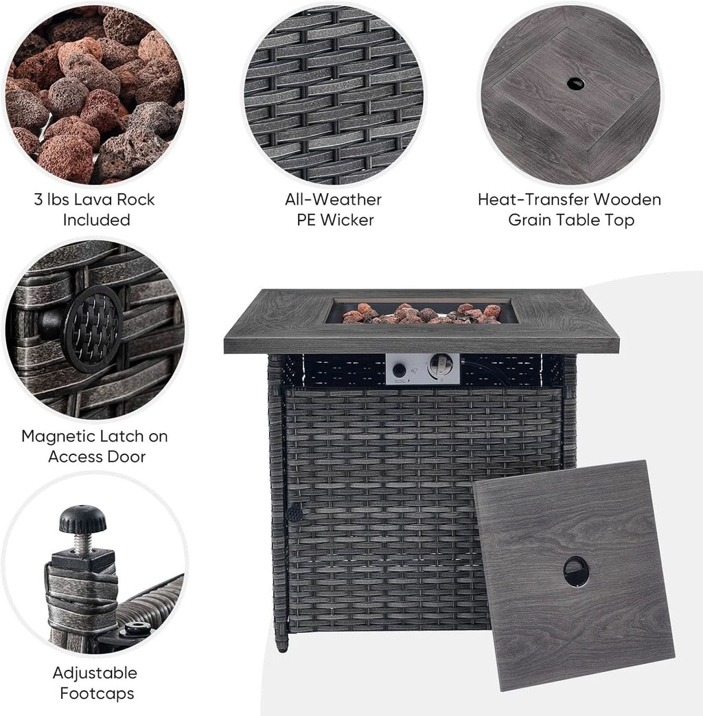5 Piece Patio Wicker Set With Propane Fire Pit Table