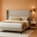 King Size Wingback Headboard Upholstered Bed Frame Khaki