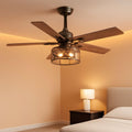 42 Inch Farmhouse Cage Ceiling Fan With Remote E26 Bulbs