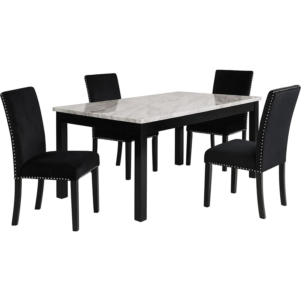 64 Inch Dining Table With Faux Marble Top And Black Base