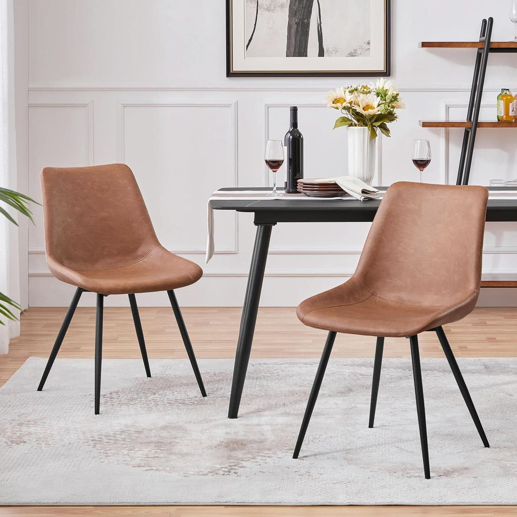 Dining Chairs Set Of 2 Brown Upholstered Faux Leather