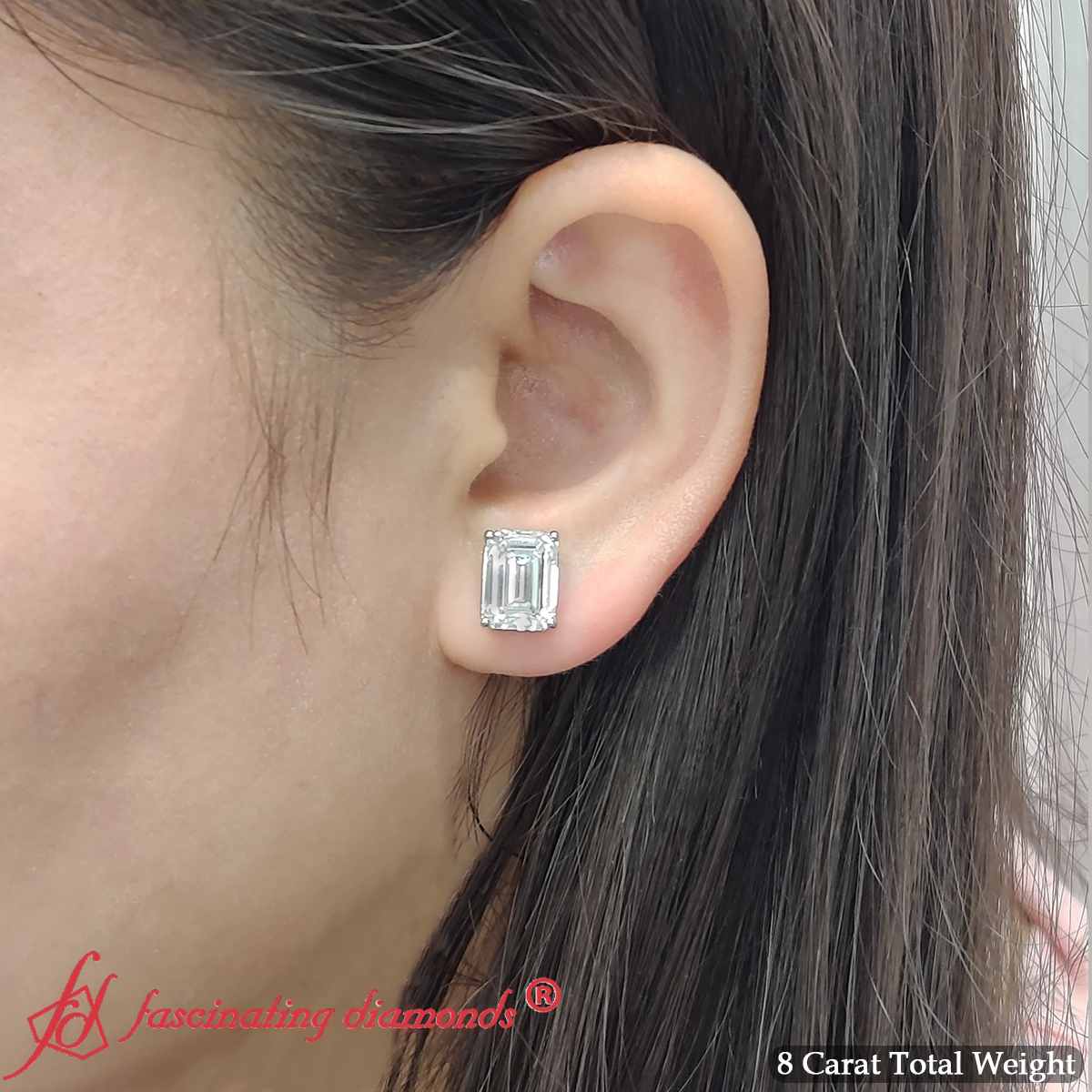 Emerald Cut Diamond Stud Earrings