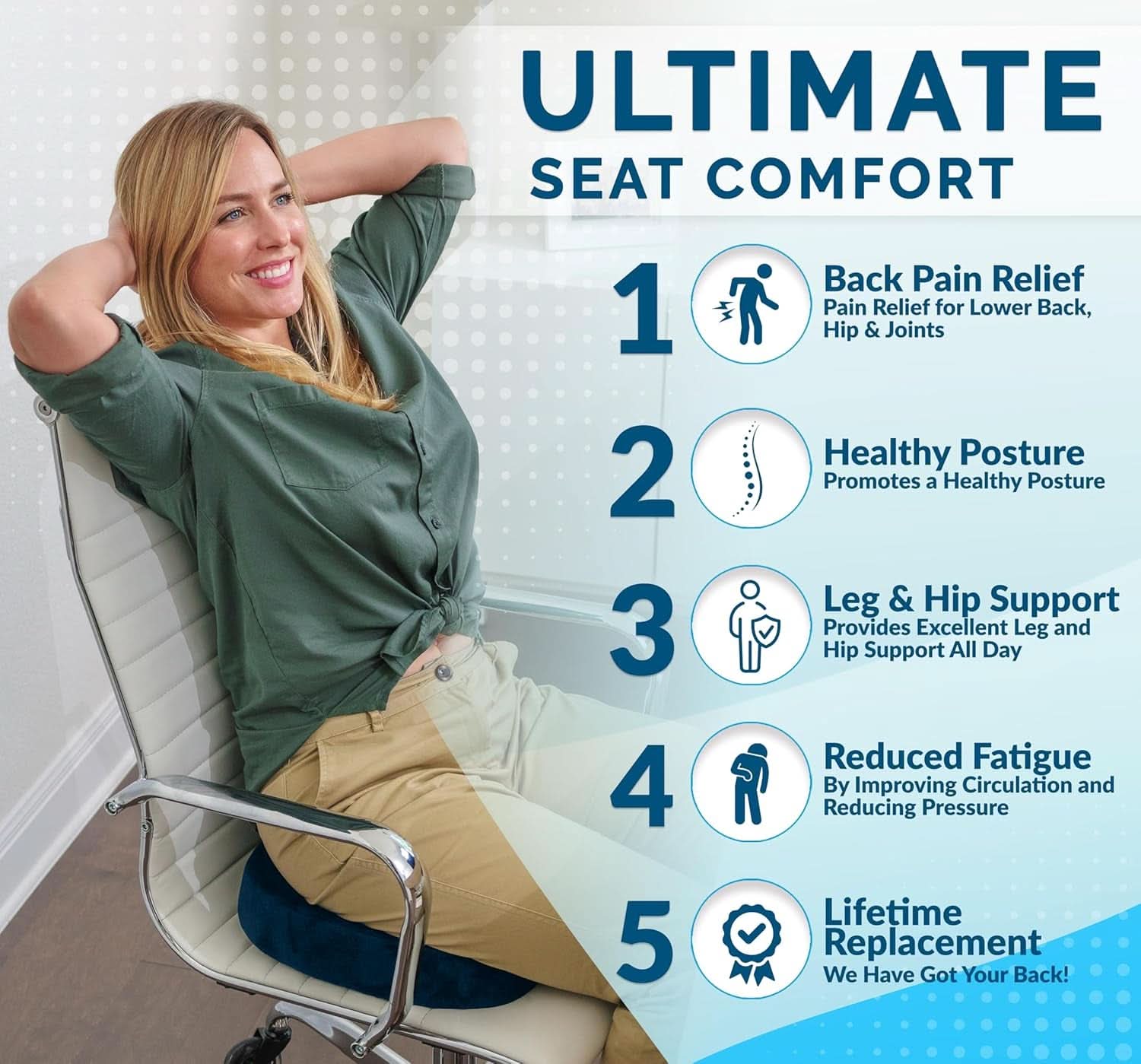 Gel Memory Foam Seat Cushion For Office Chair Navy